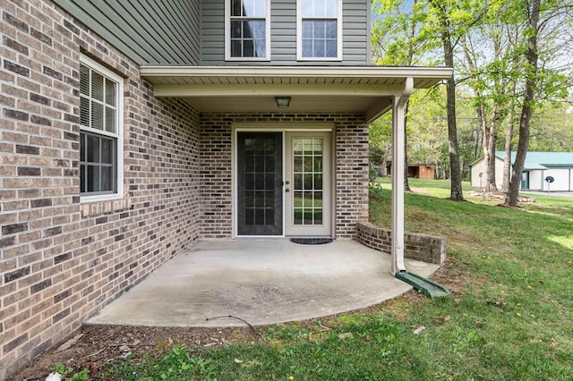 5409 Smith Creek Rd, New Market, VA 22844 - entrance to property with a lawn, brick siding, a patio area, and french doors