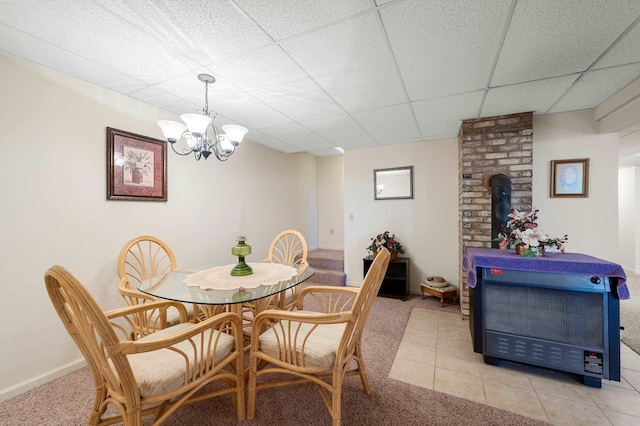 5409 Smith Creek Rd, New Market, VA 22844 - dining space with light colored carpet, a chandelier, and a drop ceiling