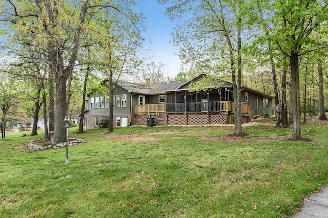 5409 Smith Creek Rd, New Market, VA 22844 - rear view of property with a sunroom, a yard, and a deck