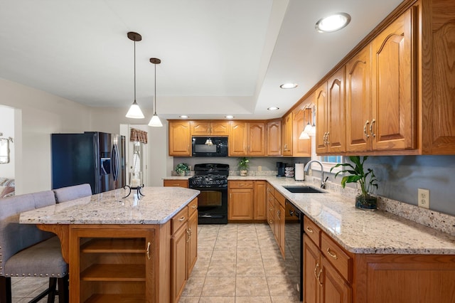 5409 Smith Creek Rd, New Market, VA 22844 - kitchen featuring black appliances, brown cabinets, recessed lighting, and open shelves