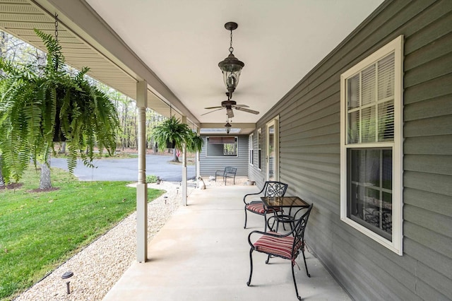 5409 Smith Creek Rd, New Market, VA 22844 - covered porch with a ceiling fan and a yard
