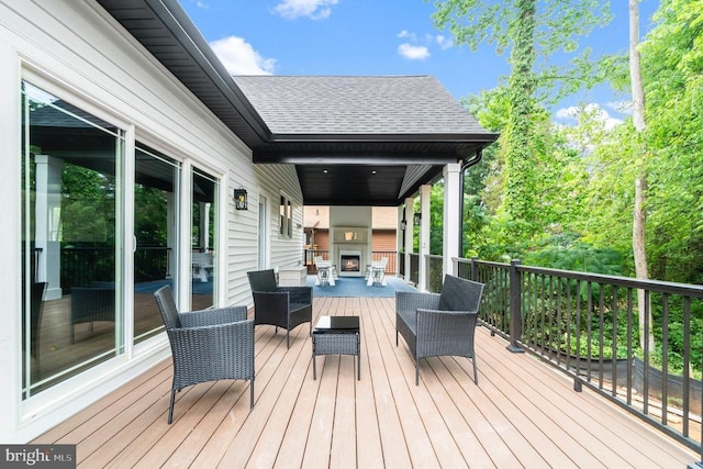 3200 Lakeview Pkwy, Locust Grove, VA 22508 - wooden terrace with an outdoor living space with a fireplace