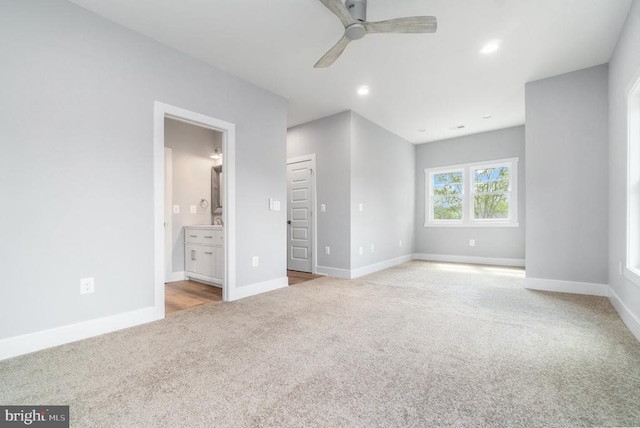 3200 Lakeview Pkwy, Locust Grove, VA 22508 - unfurnished bedroom featuring carpet floors, baseboards, recessed lighting, ensuite bathroom, and ceiling fan