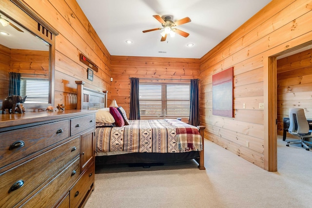 928 Melrose Rd, Rockingham, VA 22802 - bedroom featuring light carpet, wooden walls, a ceiling fan, and recessed lighting