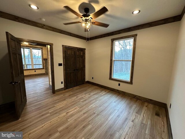 152 Susan Ln, Stanley, VA 22851 - unfurnished bedroom featuring baseboards, light wood finished floors, recessed lighting, and ceiling fan