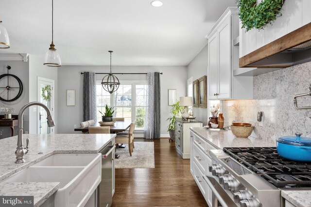 10605 Springvale Ln, Spotsylvania, VA 22551 - kitchen with a sink, appliances with stainless steel finishes, white cabinets, tasteful backsplash, and dark wood-style floors
