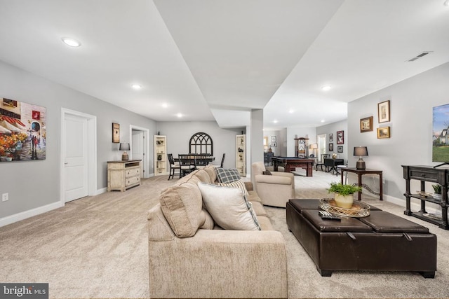 10605 Springvale Ln, Spotsylvania, VA 22551 - living area featuring light carpet, recessed lighting, and baseboards