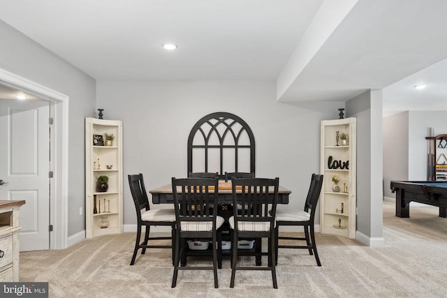 10605 Springvale Ln, Spotsylvania, VA 22551 - dining room featuring light carpet, baseboards, billiards table, and recessed lighting