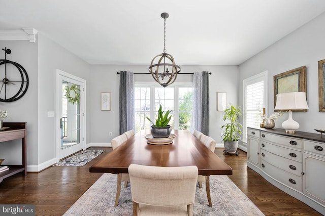 10605 Springvale Ln, Spotsylvania, VA 22551 - dining area with a chandelier, plenty of natural light, and dark wood-style floors