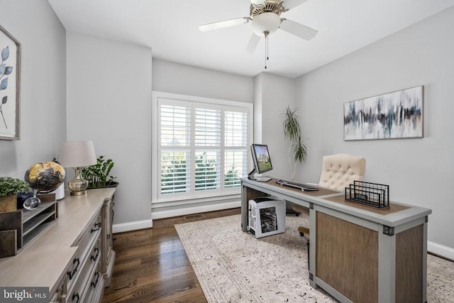 10605 Springvale Ln, Spotsylvania, VA 22551 - office space featuring baseboards, dark wood-style floors, and ceiling fan