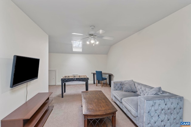 1103 Druid Ave Unit D, Charlottesville, VA 22902 - living area with a skylight, ceiling fan, carpet, and lofted ceiling