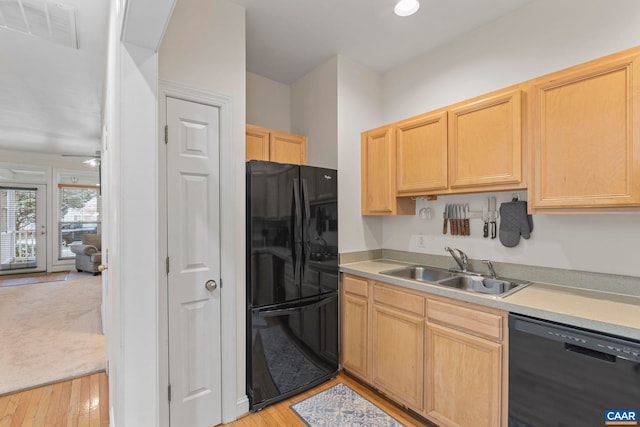 1103 Druid Ave Unit D, Charlottesville, VA 22902 - kitchen featuring black appliances, a sink, light brown cabinetry, light wood finished floors, and light countertops