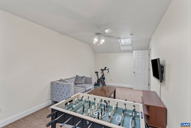 1103 Druid Ave Unit D, Charlottesville, VA 22902 - rec room with carpet flooring, ceiling fan, a skylight, baseboards, and lofted ceiling