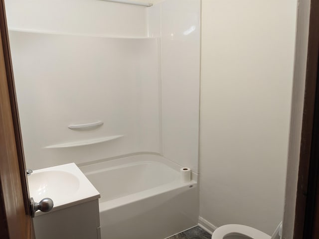 374 Old Cross Rd W, New Market, VA 22844 - bathroom with vanity, toilet, washtub / shower combination, and baseboards