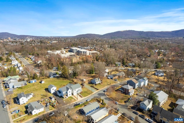 drone / aerial view featuring a mountain view and a residential view