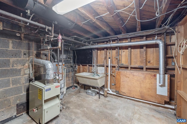 unfinished basement featuring a sink