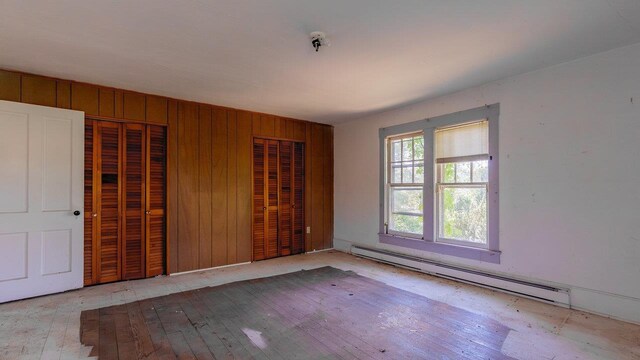 506 Williams Ave, Shenandoah, VA 22849 - spare room with baseboard heating, hardwood / wood-style flooring, and wood walls