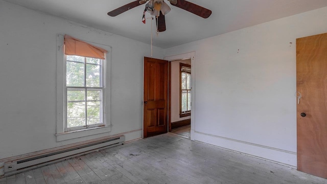 506 Williams Ave, Shenandoah, VA 22849 - spare room featuring a baseboard radiator, wood-type flooring, and a ceiling fan