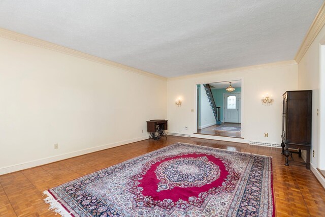 812 Meadowbrook Rd, Waynesboro, VA 22980 - unfurnished room with ornamental molding, a textured ceiling, stairway, and baseboards