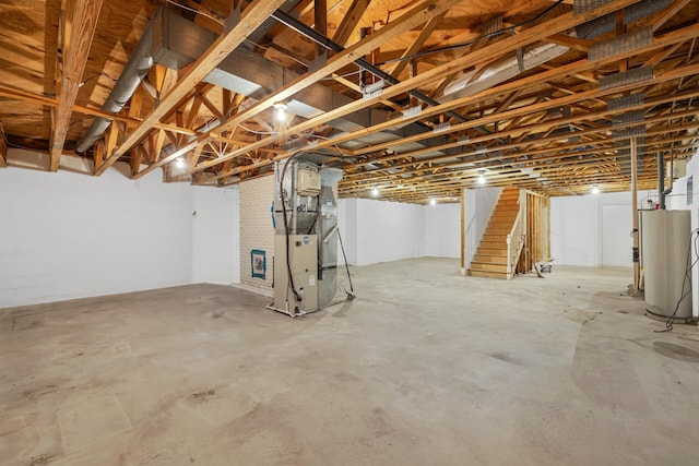 10304 Spotswood Trl, Mcgaheysville, VA 22840 - unfinished basement with water heater, stairway, and heating unit