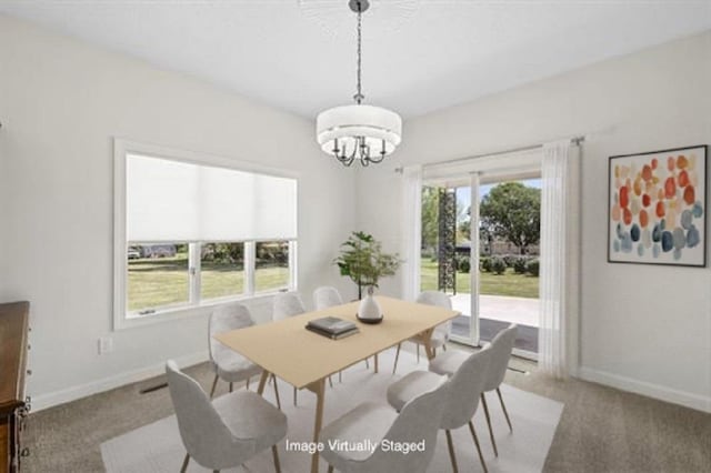 10304 Spotswood Trl, Mcgaheysville, VA 22840 - carpeted dining room with a chandelier and baseboards