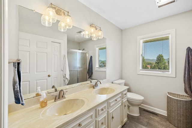 10304 Spotswood Trl, Mcgaheysville, VA 22840 - bathroom featuring healthy amount of natural light, baseboards, a stall shower, and double vanity