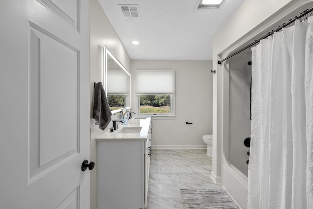 10304 Spotswood Trl, Mcgaheysville, VA 22840 - bathroom featuring marble look tiles, toilet, vanity, baseboards, and recessed lighting