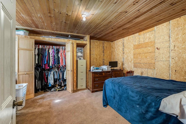 2015 Cecil Wampler Rd, Rockingham, VA 22841 - carpeted bedroom with wooden ceiling, wooden walls, and a closet