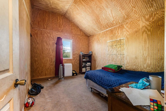 2015 Cecil Wampler Rd, Rockingham, VA 22841 - carpeted bedroom featuring lofted ceiling and wood walls