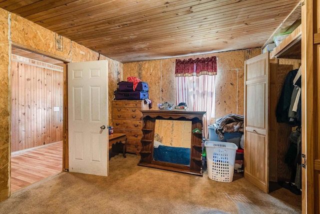 2015 Cecil Wampler Rd, Rockingham, VA 22841 - bedroom featuring carpet, wood ceiling, and wood walls