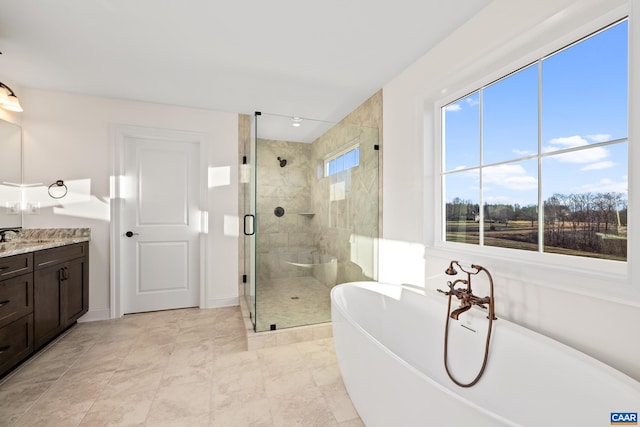 121 Yates Cir, Stanardsville, VA 22973 - full bathroom featuring a stall shower, a soaking tub, and vanity