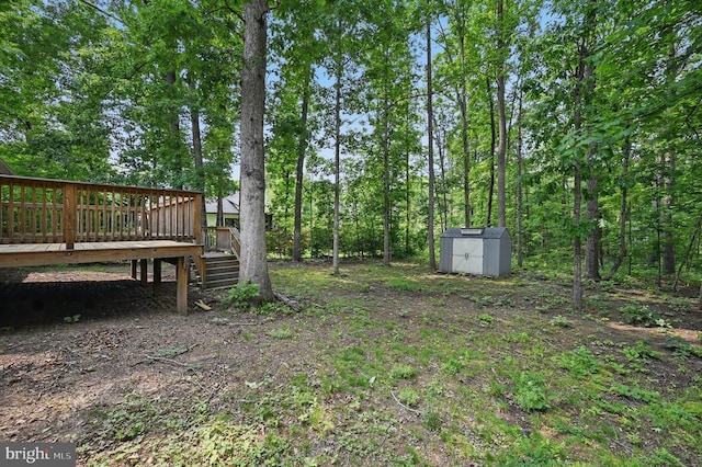1003 Confederate Dr, Locust Grove, VA 22508 - view of yard featuring a shed, a deck, and stairs