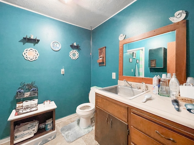 291 Wild Rose Ln, New Market, VA 22844 - bathroom with a textured ceiling, vanity, toilet, and tile patterned floors