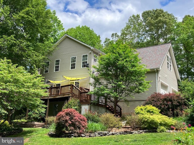 188 Byrd Point Ln, Louisa, VA 23093 - back of house featuring a deck, stairway, and a shingled roof