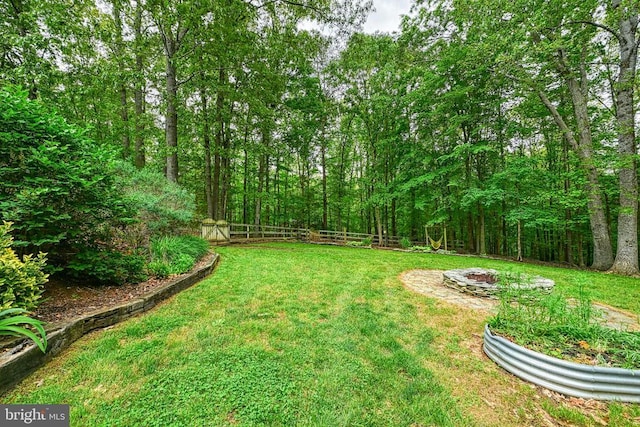 188 Byrd Point Ln, Louisa, VA 23093 - view of yard with an outdoor fire pit and a wooded view