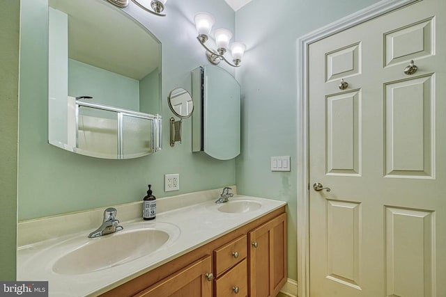 188 Byrd Point Ln, Louisa, VA 23093 - bathroom with double vanity and a shower with shower door
