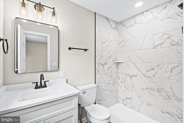 105 Cammack St, Louisa, VA 23093 - bathroom featuring vanity, toilet, a shower, and recessed lighting