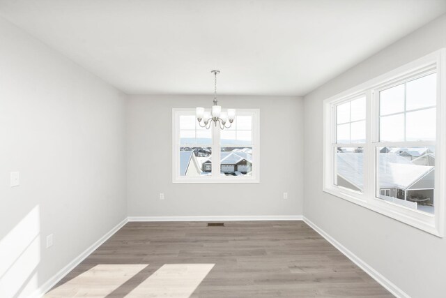 216 Spring Run Ln, Waynesboro, VA 22980 - unfurnished dining area featuring a chandelier, plenty of natural light, and wood finished floors