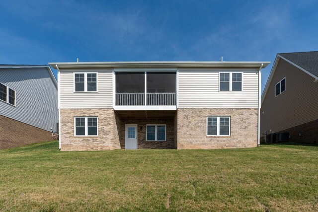 216 Spring Run Ln, Waynesboro, VA 22980 - back of house featuring brick siding, a yard, and central air condition unit