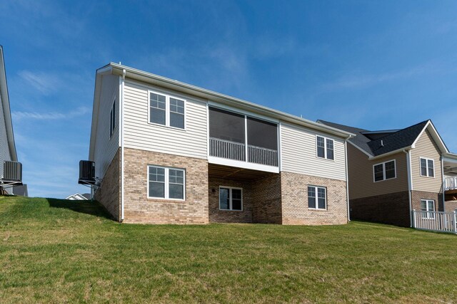 216 Spring Run Ln, Waynesboro, VA 22980 - back of house featuring brick siding, a yard, and cooling unit