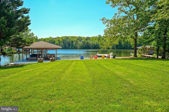 129 Lois Ln, Mineral, VA 23117 - dock featuring a yard, a water view, and boat lift