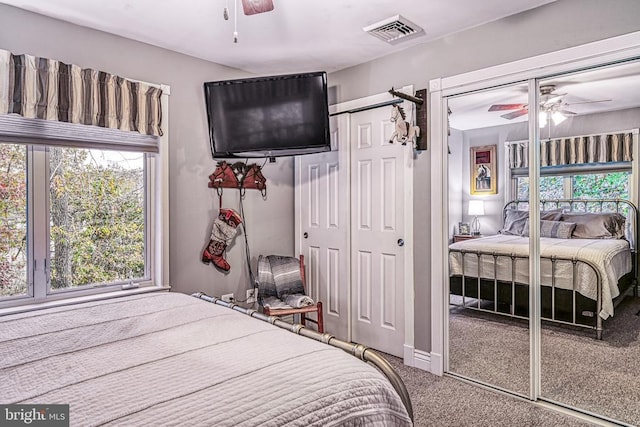 129 Lois Ln, Mineral, VA 23117 - carpeted bedroom featuring multiple windows, multiple closets, and ceiling fan