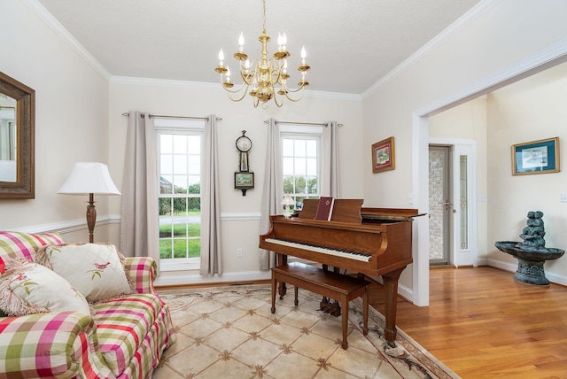 116 Buckingham Pl, Waynesboro, VA 22980 - sitting room with a chandelier, light wood-style flooring, crown molding, and baseboards