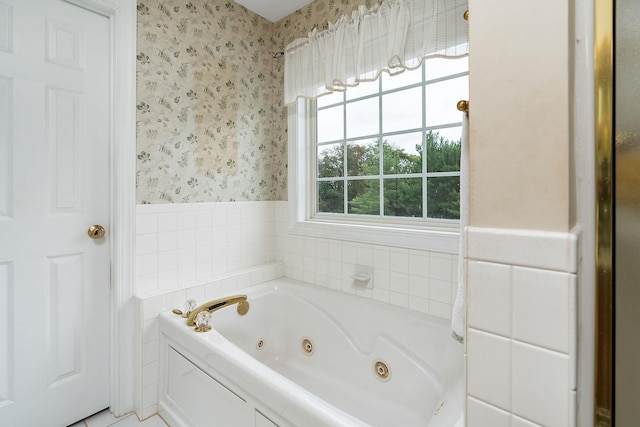116 Buckingham Pl, Waynesboro, VA 22980 - bathroom with wallpapered walls, a wainscoted wall, and a whirlpool tub