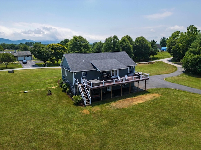 56 Serendipity Ln, Crimora, VA 24431 - back of property featuring a deck, asphalt driveway, a shingled roof, a lawn, and stairs