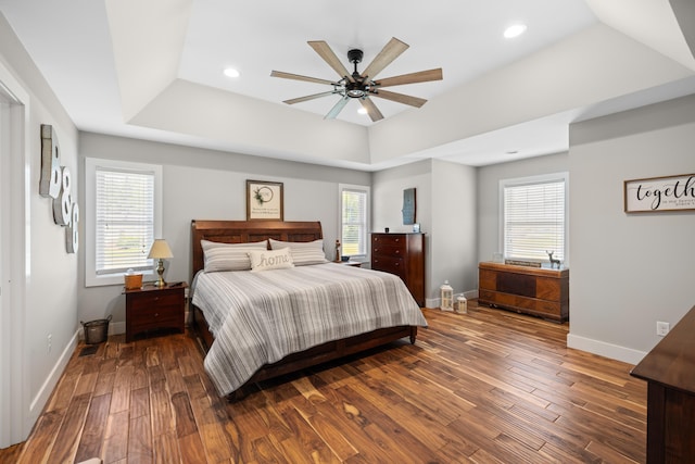 56 Serendipity Ln, Crimora, VA 24431 - bedroom featuring a raised ceiling, hardwood / wood-style flooring, recessed lighting, and ceiling fan