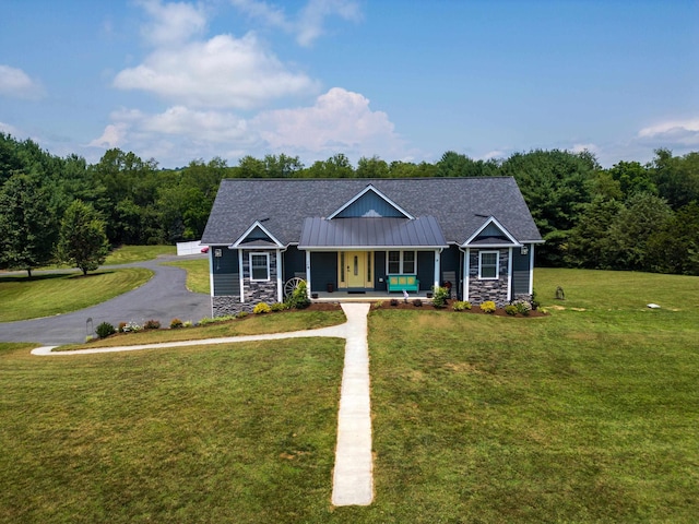 56 Serendipity Ln, Crimora, VA 24431 - view of front of property with a porch, stone siding, and a front lawn