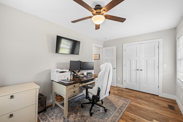 56 Serendipity Ln, Crimora, VA 24431 - office area featuring a ceiling fan and wood finished floors
