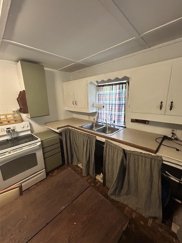 847 Bear Wallow Flat Ln, Deerfield, VA 24431 - kitchen featuring electric range, a sink, and white cabinetry