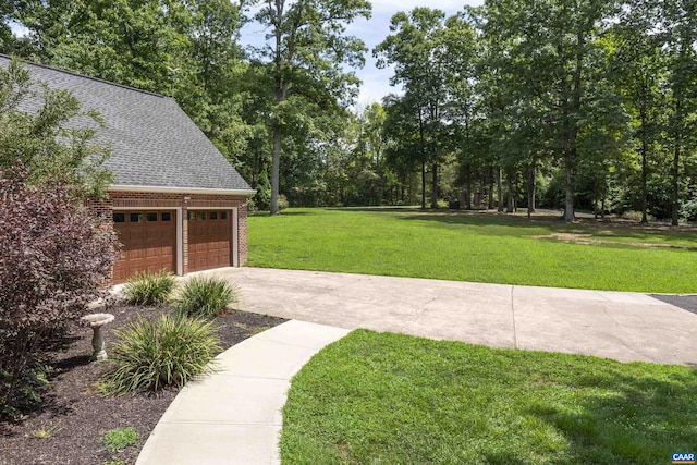 6406 Carter Ln, Mineral, VA 23117 - view of grassy yard with driveway, an attached garage, and view of scattered trees